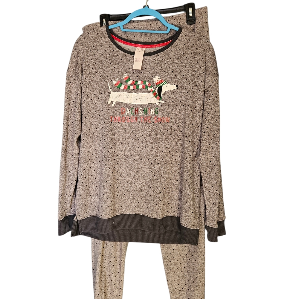 Cozy Pajama Gift Set Womens X-Large Holiday Lounge PJ Set Dachshund Dog NWT ws69